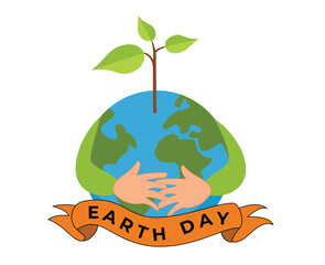 illustration of hands hugging the earth. happy earth day banner illustration