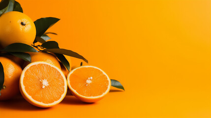 Image oranges placed on orange and yellow background with Generative AI