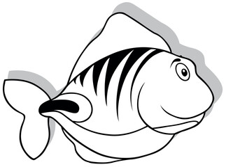Drawing of a Smiling Striped Sea Fish