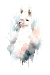 Watercolor Alpaca On Only White Background Minimalist Color Splash And Dripping  Generative Ai Digital Illustration Part#130423