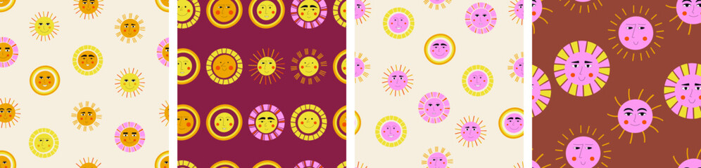 Smiling sun, abstract personage, mascot design, funny face, cute icon