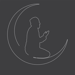 Eid Mubarak prayer concept one line art. Vector Illustration for greeting card, poster and banner.