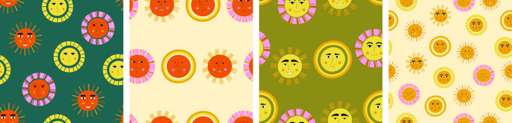Smiling sun, abstract personage, mascot design, funny face, cute icon
