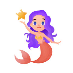 Pretty mermaid vector cartoon illustration