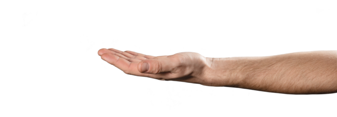 man holding out his hand with a something. Isolated oblect. png
