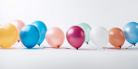 Lively balloons in pastel hues line up, ready to bring joy and a festive touch to any special occasion or event.