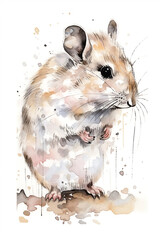 Watercolor Rat On Only White Background Minimalist Color Splash And Dripping  Generative Ai Digital Illustration Part#130423