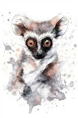 Watercolor Lemur  On Only White Background Minimalist Color Splash And Dripping  Generative Ai Digital Illustration Part#130423