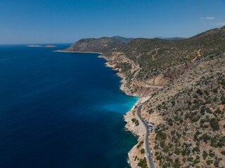 Fototapeta na wymiar Summer Season in the Kas Beach and Marina Drone Photo, Kalkan Kas, Antalya Turkiye