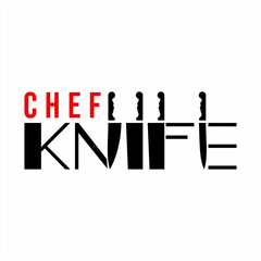 Chef Knife word design with illustration of a chef's knife on letters N, I, F and E.