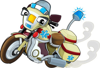 Fototapeta na wymiar Cartoon motorcycle public service ambulance illustration for the children