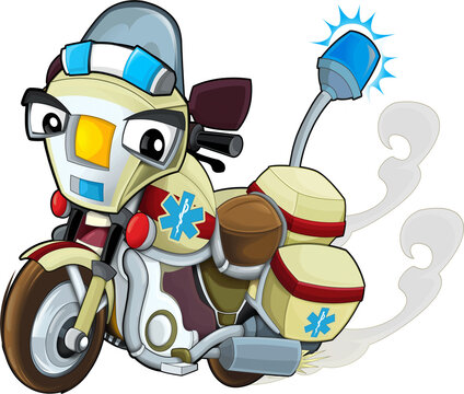 Cartoon motorcycle public service ambulance illustration for the children