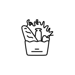 Groceries Outline Icon. Full basket of food, grocery shopping icon, special offer. Sign Symbol vector illustration in trendy flat style. Editable graphic resources for many purposes.