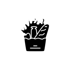Groceries icon, grocery shopping icon, full basket of food, special offer. Silhouette Sign Symbol vector illustration in trendy style. Editable graphic resources for many purposes.