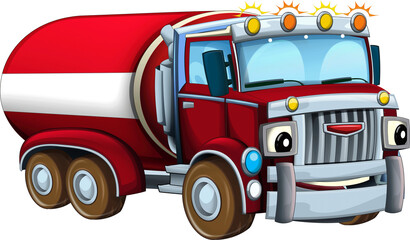 Cartoon happy and funny fireman cistern truck - illustration for children