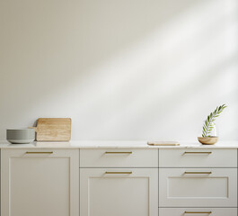 Home mockup, kitchen interior in Scandinavian style, 3d render © artjafara