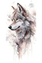 Watercolor Wolf On Only White Background Minimalist Color Splash And Dripping  Generative Ai Digital Illustration Part#130423