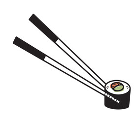 Hand drawn sushi and chopsticks, line design Japanese cuisine, isolated vector illustration in doodle style