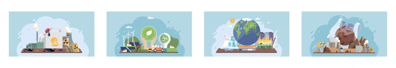 Air pollution from factories and CO2 emissions. Saving planet, World Environment Day. Planet Earth smoke, plastic, garbage. Global warming. Greenhouse effect CO2. Environmental problem. Eco activist