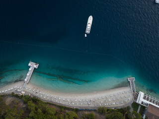 Obraz na płótnie Canvas Summer Season in the Gocek Islands Beachs Drone Photo, Gocek Mugla, Turkiye
