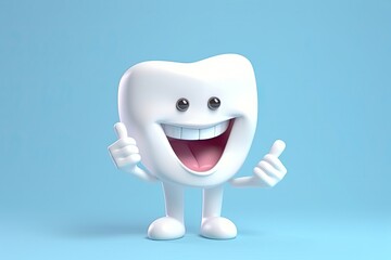 Cute healthy shiny cartoon tooth character, childrens dentistry concept Illustration. 
