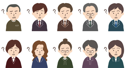 スーツを着た男性と女性人物のアイコンセット_呆れ顔