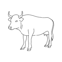 Cow on pasture in continuous line art drawing style. Vector illustration.