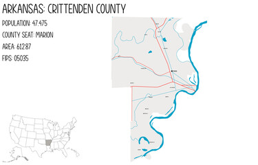 Large and detailed map of Crittenden County in Arkansas, USA.
