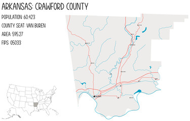Large and detailed map of Crawford County in Arkansas, USA.