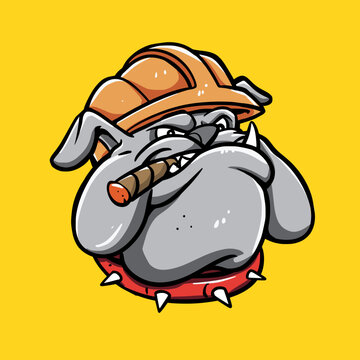 Illustration of a bulldog construction worker builder