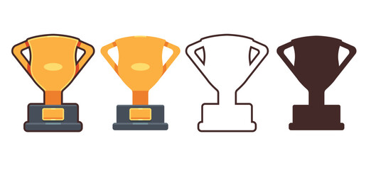 Golden trophy set vector illustration, collection trophy, silhouette and line art trophy, award icon