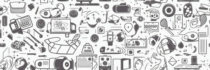 Fototapeta premium Icons in line art style. Beautiful seamless pattern picture. Generative AI