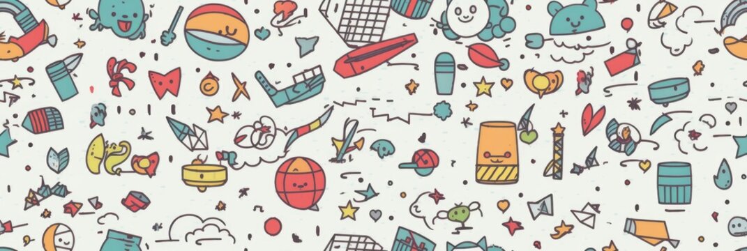 Toys for kids. Icons in line art style. Beautiful seamless pattern picture. Generative AI