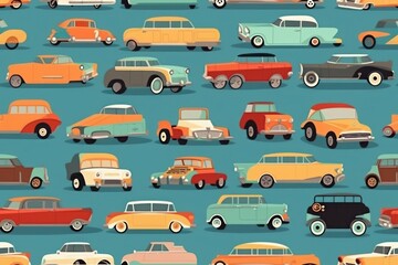Cartoon cars. Beautiful seamless pattern picture. Generative AI