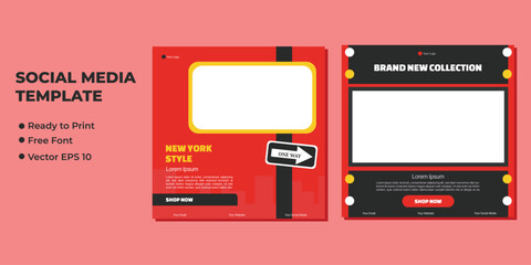 Fototapeta premium Set of Editable square banner template. red background color with stripe line shape. Suitable for social media post and web internet ads. Vector illustration with photo college