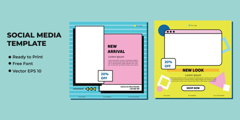 Set of Editable square banner template. red background color with stripe line shape. Suitable for social media post and web internet ads. Vector illustration with photo college