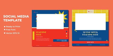 Set of Editable square banner template. red background color with stripe line shape. Suitable for social media post and web internet ads. Vector illustration with photo college