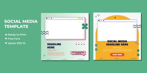 Set of Editable square banner template. red background color with stripe line shape. Suitable for social media post and web internet ads. Vector illustration with photo college