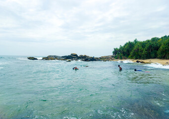 Beautiful tropical landscape on the ocean shore of Sri Lanka. Photography for tourism background,...