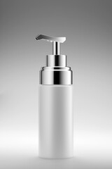 Obraz premium 3D cosmetics and beauty makeup products realistic vector mockup with an unlabeled pump bottle dispenser. Blank cosmetic packaging. Vector illustration