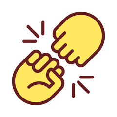 Fist bump pixel perfect RGB color icon. Funny greeting gesture. Communication. Body language. Isolated vector illustration. Simple filled line drawing. Editable stroke. Arial font used