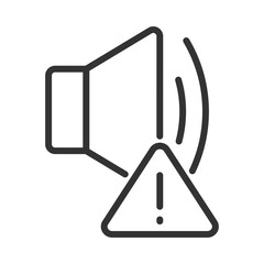 Sound error pixel perfect linear icon. Device breakage. Media player failure. Loudspeaker is broken. Thin line illustration. Contour symbol. Vector outline drawing. Editable stroke. Arial font used