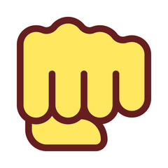 Fototapeta premium Punching fist pixel perfect RGB color icon. Hand gesture. Fighting action. Threat and fight. Isolated vector illustration. Simple filled line drawing. Editable stroke. Arial font used
