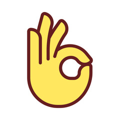 Obraz premium OK gesture pixel perfect RGB color icon. Agreement sign. Approvement symbol. Body language. Isolated vector illustration. Simple filled line drawing. Editable stroke. Arial font used