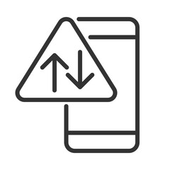 Data usage warning pixel perfect linear icon. Mobile internet service issue. Download and upload data. Thin line illustration. Contour symbol. Vector outline drawing. Editable stroke. Arial font used