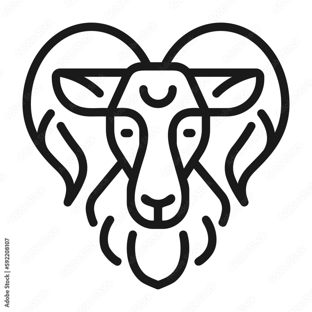 Poster Ram head pixel perfect linear icon. Aries zodiac animal. Horoscope sign. Western astrology. Male sheep. Thin line illustration. Contour symbol. Vector outline drawing. Editable stroke. Arial font used