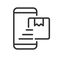 Online delivery service pixel perfect linear icon. Order food on internet. Smartphone application. Thin line illustration. Contour symbol. Vector outline drawing. Editable stroke. Arial font used