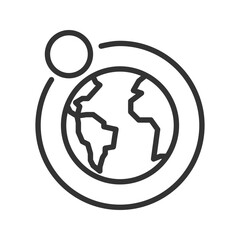 Earth and moon pixel perfect linear icon. Planet orbit. Astronomical objects. Solar system. Thin line illustration. Contour symbol. Vector outline drawing. Editable stroke. Arial font used
