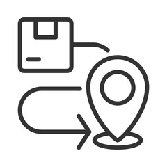 Delivery route pixel perfect linear icon. Parcel transportation. Logistics service. Navigation. Thin line illustration. Contour symbol. Vector outline drawing. Editable stroke. Arial font used