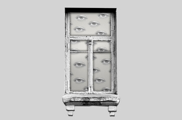 Digital collage in surrealistic style with an old window